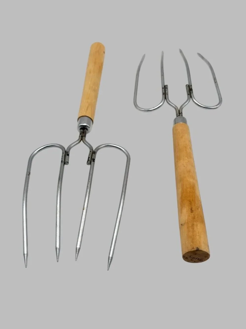 Vintage 2 Prong BBQ Meat Forks Set of 2 Wood Handle Barbecue Cooking Tools